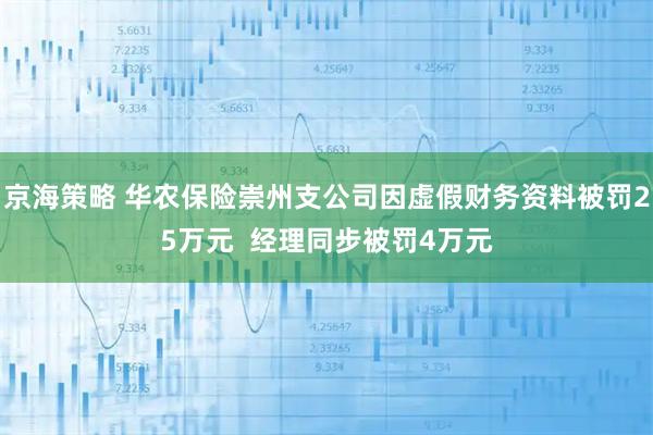 京海策略 华农保险崇州支公司因虚假财务资料被罚25万元  经理同步被罚4万元